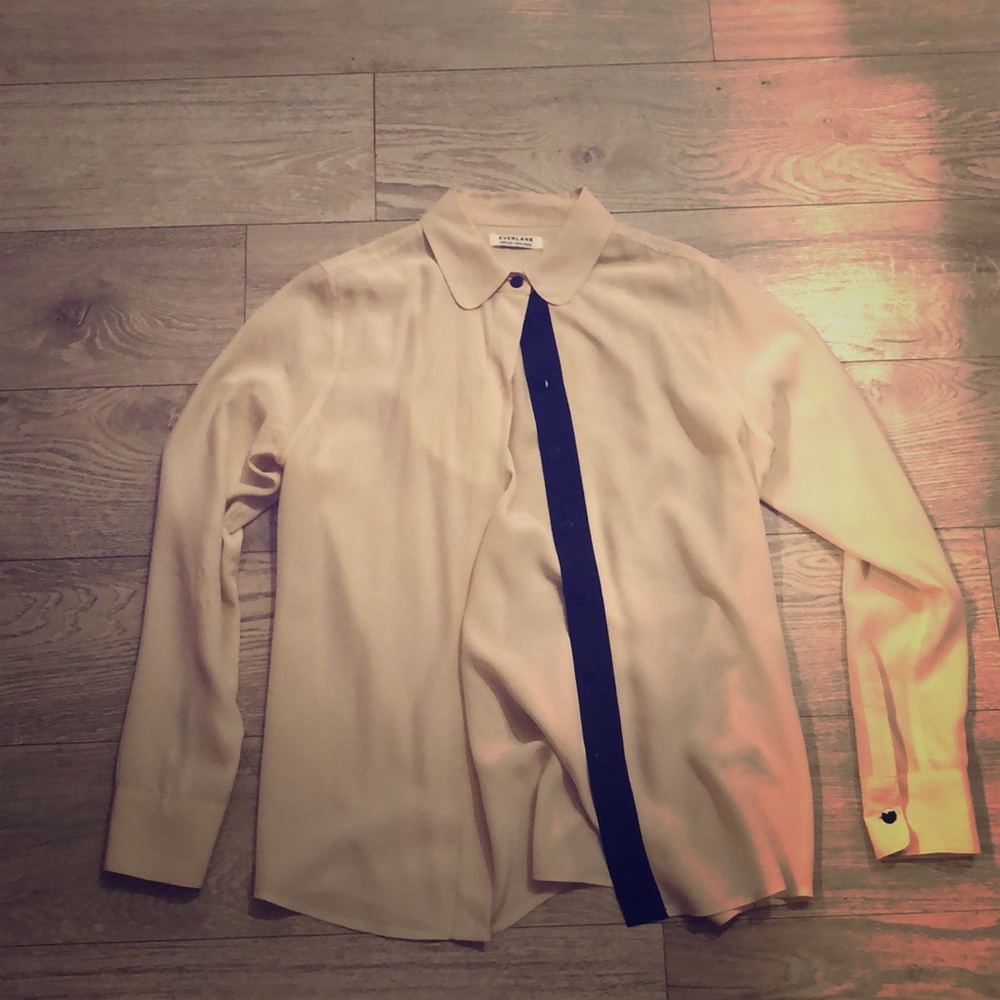 Everlane XS Pink and Black Silk Blouse